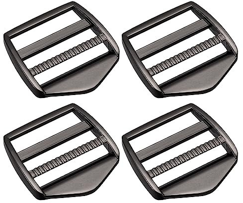 sourcing map Metal Ladder Buckle Slider Tri-Glider Metal Adjustable Buckles, 4pcs 38mm(1-1/2) Inner Size for Webbing Backpack Strap, Gun-black