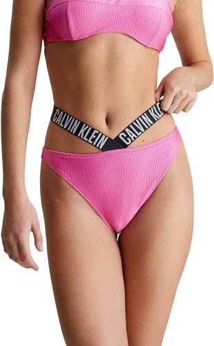 Calvin Klein Slip Bikini Donna High Leg a Costine, Rosa (Bold Pink), XS