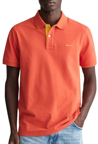 GANT Herren REG Contrast Pique SS Rugger, Burnt ORANGE, Small