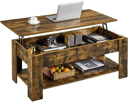 Yaheetech Tavolino Sollevabile da Salotto con Ripiano Tavolino da caffè con Portariviste Tavolo Basso da Divano Mobile Elevabile per Soggiorno 120 x 60 x 49,5-62,5 cm Marrone Rustico