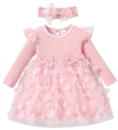 PatPat Robe en Tulle pour Bébé Fille, Manches Longues, Tutu, Parfaite pour Demoiselle d'Honneur, Fête de Noël ou Anniversaire, Style Princesse