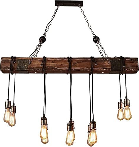 Moderne Hänge Pendelleuchten Hölzerner Retro-rustikaler Bauernhaus-Kronleuchter 10 Lichter Vintage industrielle Pendelleuchte Distressed Wood Pendelleuchten for Esstisch, Küche, Bar, Insel, Billard Hä