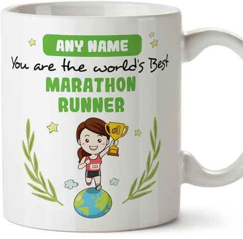 MUGFFINS Personalised Mug for Marathon Runner Woman - in English - You are World's Best - Funny Custom Gift for Colleagues - Ceramic 11oz Mug