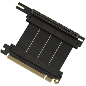 LINKUP - AVA5 PCIE 5.0 Riser-Kabel | RTX5090 RX9070 GPU Bereit | x16 128GB/s Geschwindigkeit | PCIe 4.0 & WRX80/WRX90E Kompatibel | Rechter Winkel, Schwarz 5cm (Gesamtlänge 9cm)