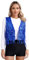 Agoky Damen Fransenweste Glänzend Pailletten Weste Open Front Gilet Modern Tanz Waistcoat Ärmellos Jacke Mantel Blazer Outerwear Königsblau L