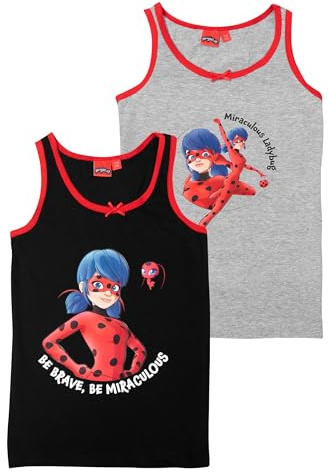 United Labels Miraculous Unterhemd für Mädchen - Ladybug Kinder Tank Top Hemdchen Unterwäsche Schwarz/Grau (2er Pack) (DE/NL/SE/PL, Numerisch, 122, 128, Regular, Schwarz/Grau)