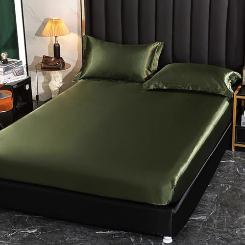JIN DOUDOU Einfarbige Spannbettlaken 180X200cm+25cm Sommer Seidenmatte Spannbetttücher All-Inclusive rutschfeste Kissenbezug Matratzenschutz Tagesdecke Bettdecke