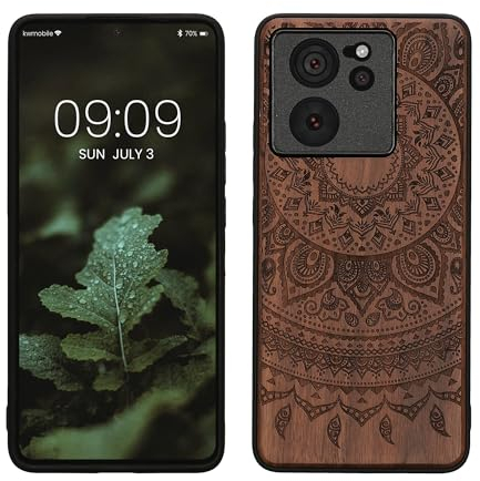 kwmobile Hülle kompatibel mit Xiaomi 13T / 13T Pro Hülle - Holz Case - Handy Cover - TPU Handyhülle in Dunkelbraun Indische Sonne