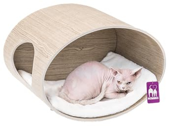 Petrebels Kletterwand, Katzenhöhle Oval Office 60 cm, Kratzbaum Wand, Katzenbett Wandmontage, Holz Farbe Eiche-Altgrau Look