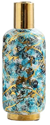 Vase, Marmorstruktur, Keramikvase, goldene Streifen, Blumentopf, Blumenarrangement, Ornamente, Schreibtischdekoration, Vasen, Heimdekoration, Moderne dekorative Vase (M)