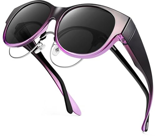 URUMQI Sonnenbrille für Brillenträger Damen Überzieh Sonnenbrille UV400 Schutz Blendschutz Polarisierte Sonnenbrille Fit over Brille Ultra Leicht Rundes Katzenauge Lila Rahmen