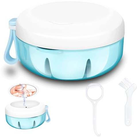 Prothesendose Set, Ultra-Seal Zahnarzt-Aufbewahrungsset, kompaktes Mundpflegegehäuse, vielseitiger Halter für Zahnspange, Schutzschienen & mehr, inklusive Reinigungswerkzeugen und Spiegel
