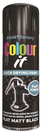 RAPIDE PF COLOUR IT Spray Paint Flat Matt Black 250ml - Quick Drying Matt Finish for Metal, Plastic, and Wood - Interior & Exterior Use