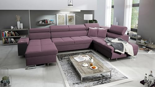 All4All Ecksofa mit Schlaffunktion Margo VI 360x221 cm - Schlafsofa mit Bettkasten - Wohnlandschaft in U-Form - XXL Sofa - Seite Links - Gewebe - Lila - Modern 26