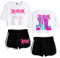 Flyself Unisex Kpop T-Shirts und Hosen Anzug Damen Mädchen 2023 Neues Album 樂-Star Rock Star Kurzarm T-Shirt & Kurze Hose 2 Stücke Set