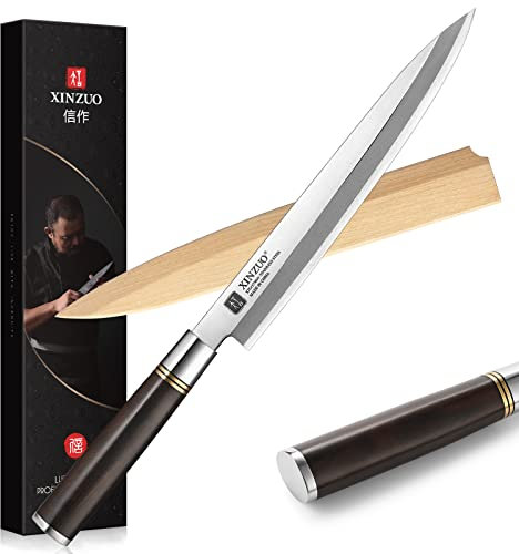 XINZUO Acciaio Inossidabile 24cm Coltello Yanagiba -X7Cr17MoV Acciaio Coltello da Sushi Sashimi Professionale -Lama Singola-Manico in Legno di Ebano -con Fodero in Legno di Betulla