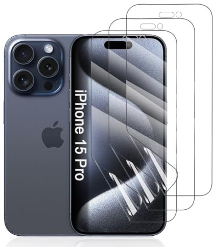 Hhfcryst Hydrogel Folie für iPhone 15 Pro, 3 Stück TPU Displayschutzfolie HD Transparent Weich Schutzfolie (Nicht Gehärtetes Glas)