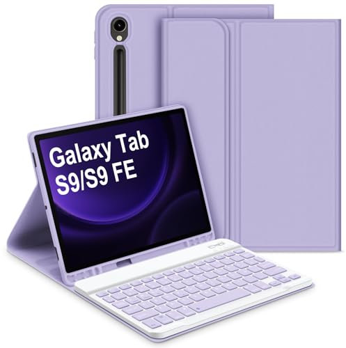 Bettdow Funda con Teclado para Samsung Galaxy Tab S10 FE 10,9 2025, Desmontable Español Ñ Teclado con Funda para Galaxy Tab S10 FE/Tab S9 FE 10,9 Pulgadas/Tab S9 11 Pulgadas, Púrpura