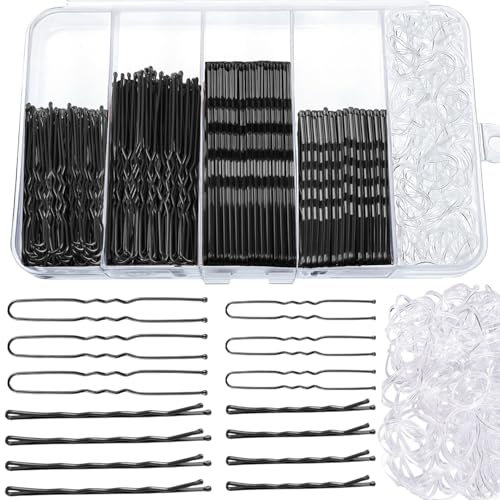 300 Stück Haarnadeln Bobby Pins Set, Metal Haarklammern Damen Hair Accessories, French U-Haarklammern 2inch 2.36inch, Hair Pins für 2inch 2.75inch, Haargummis in Aufbewahrungsbox (300PCS/Schwarz)