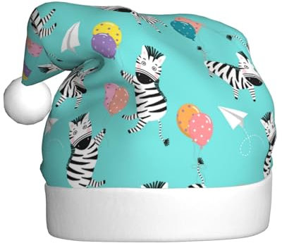 peiyeety Niedliche Weihnachtsmütze mit Zebra-Tiermuster für Erwachsene, Weihnachtsmütze, originelle Weihnachtsmütze für Damen und Herren, Weihnachtsfeier-Dekoration