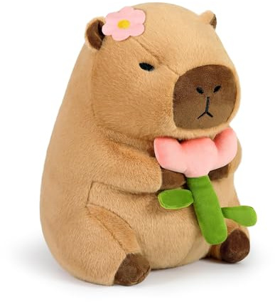 shownicer Plüschtier Capybara Kuscheltier Stofftier Kawaii Capybara Plüsch Kissen Spielzeug Plüsch Capybara Wurfkissen Geschenk für Kinder Mädchen 3+ Jahre (Blume, 30cm)