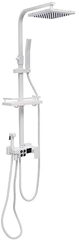 Weiß Duschsystem, Regendusche Massage Duschset Duscharmatur mit Handbrause Einbauregal Einstellbare Höhe 70-115cm, für Bäder, Hotels
