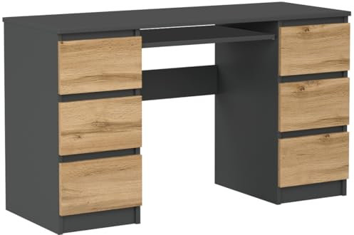 VBChome Schreibtisch 130 x 50 x 76,5 cm Anthrazit - Artisan Matt Schreibtisch mit 6 Schubladen Bürotisch Computertisch Arbeitstisch PC-Tisch