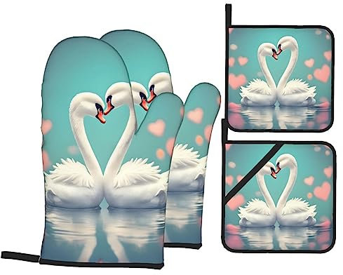 The Swan In Loveoven Mitts And Pan Racks 4 Piece Set, &Kitchen Oven Mitts, Oven Mitt Set For Cooking.