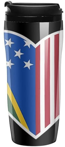 I Love America And The Solomon Islands Travel Coffee Mug with Lid Insulated Double Wall Tumbler Cup for Car Office Hiking