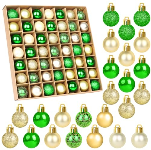SULOLI 49 Stücke Weihnachtskugeln,Klein Plastik Christbaumkugeln Set,Weihnachtsbaumschmuck mit Aufhänger,Weihnachtsbaum Dekoration Set für Weihnachtsdeko（Grün）