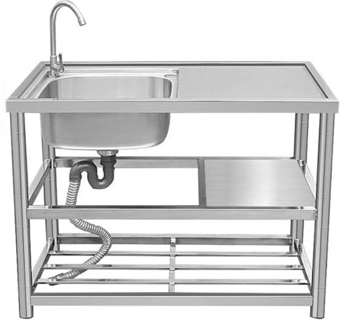 RDIAYDN Mueble De Trabajo De Acero Inoxidable, Fregadero Independiente De Acero Inoxidable, 1 Lavabo, Fregadero De JardíN, Fregadero Industrial con Grifo para Cocina,Right,100cm