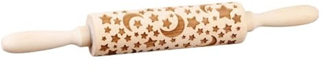 XIUsheUA Rouleau à pâtisserie en Bois gravé en Relief, Motif Lune et étoile, 13,7 Pouces, for pâtisserie, Outil de Gravure Profonde for Biscuits pour Cuisine, Pâtisserie