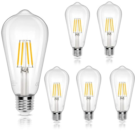 Aigostar LED Edison Bulb, ST64 Vintage Light Bulb, 4W E27 LED Bulbs, Led Filament Bulb, 480lm 41W Equivalent E27 Bulb, 2700K Screw Bulb Vintage, Energy Saving Lamp Bulbs Screw 5 Pack