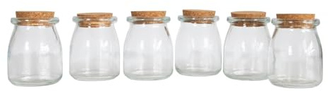 Set of 6 Round Herb Spice Glass Jars 160ml Cork Lids Storage Containers Sweet