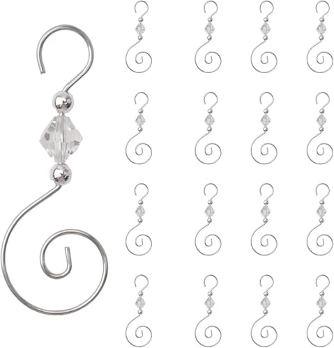ALUNME 30 Pcs Ornament Hooks with Diamond Shaped Beads Christmas Decorations,Christmas Decorative Hanging Tree Wall Party Home Accessories (30 pcs Silver)