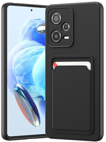 LVVFEI Coque Xiaomi Redmi Note 12 Pro 5G avec Porte-Cartes, Coque Silicone TPU Anti-Choc Intégrée, Housse avec Fente pour Carte Finition Mate, Noir