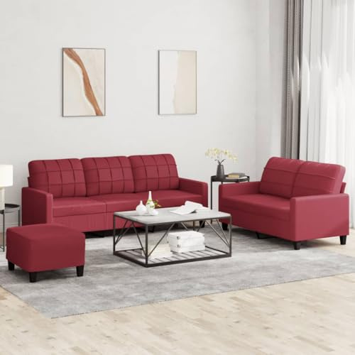 ROMHZKS Lederoptik Sofagarnitur mit Hocker, Kunstleder Sofa Set in Grau, 3-Sitzer Couch Garnitur Wohnzimmer, Langlebiges Polstermöbel, Schmutzabweisende Sofa Gruppe
