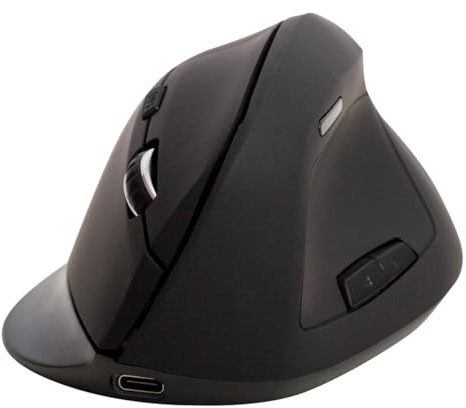Q-Connect Ergonomische kabellose vertikale Maus/mit 6 Tasten/mit Akku/für Rechtshänder/PC Laptop/Schwarz/2.4G/Computermaus/Gaming/Wireless/Reichweite 10 m
