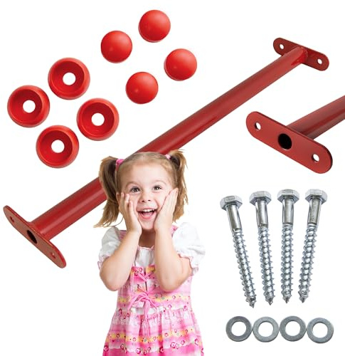 4iQ 5er Set Metall Kletterstange für Spielplatz, Reckstangen, pulverbeschichteter Stahl, 60 cm, Ø 32 mm, 100 kg Traglast, inkl. Schrauben & Abdeckkappen (Rot)