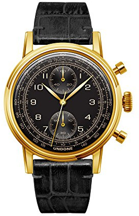 Undone Urban Navy Chronograph Hybrid Quarz Mechanisch Edelstahl IP Gold Leder Schwarz Vintage Herren Uhr
