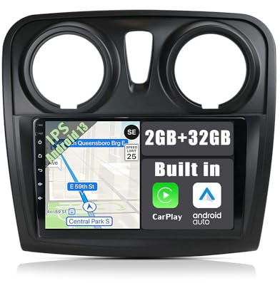YUNTX [2GB+32GB] Android 13 Autoradio con navi para Dacia/Sandero(2014-2017)-[Incorporado CarPlay/Android Auto/GPS]-IPS 2.5D 9 Pulgada Pantalla-Dab/Bluetooth 5.0/Control del Volante/MirrorLink/USB