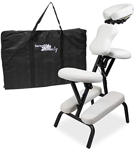 Beauty Stool Chair Tattoo Massage Adjustable Portable Folding Therapy Body Salon (White)