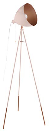EGLO Dreibein Stehlampe Chester-P, 1 flammige Vintage Stehleuchte, Standleuchte aus Stahl, Farbe: Pastell apricot, kupfer, Fassung: E27, inkl. Zugschalter