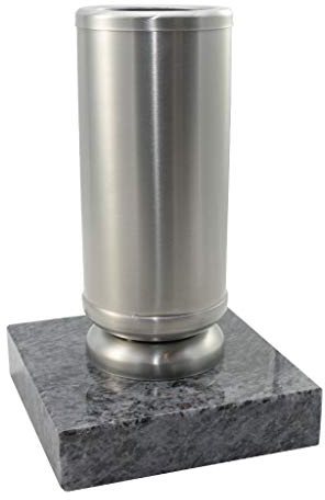Kunst-Art-Köhl Grabvase aus Edelstahl EVSL1 montiert auf einem Granitsockel (Matt, Orion)