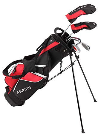 ASPIRE Junior Plus Complete Golf Club Set for Children, Kids - 5 Age Groups Boys and Girls - Right Hand, Real Girls Junior Golf Bag, Kids Golf Clubs Set