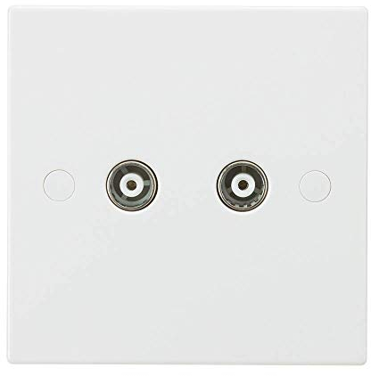 Knightsbridge White Square edge Plastic Twin Coax TV Outlet (non-isolated)