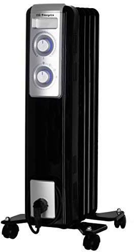 Orbegozo RN 1000 - Radiador de aceite, 5 elementos, 1000 W, luz LED, termostato regulable, recogecables, ruedas pivotantes
