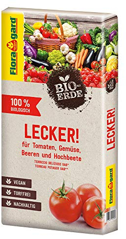 Floragard Bio-Erde Lecker 20 Liter - Gemüseerde für Hochbeete, Tomaten, Chili, Beeren, Gurken, Kräuter - torffrei und vegan