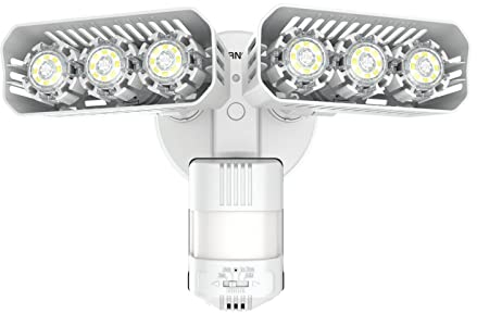 SANSI Projecteur LED Extérieur 2700LM avec Détecteur de Mouvement, Spot LED Extérieur 5000K avec 2 Têtes Réglables, Lumière de Sécurité IP65 Imperméable pour Éclairage de Garage Jardin Cour - Blanc