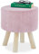 Relaxdays Samthocker, rund, kleiner Fußhocker, gepolstert, 4 Holzbeine, Kordsamt, Sitzhocker, H x D: 41 x 37 cm, rosa